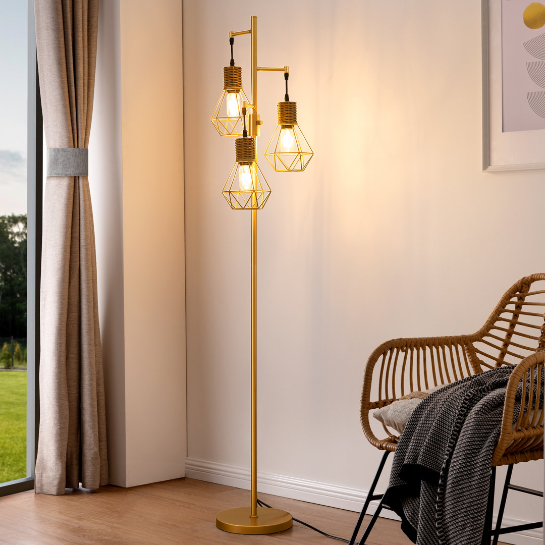 Crevan 65" Dimmable Rattan Tree Floor Lamp With 3 Bulbs Included